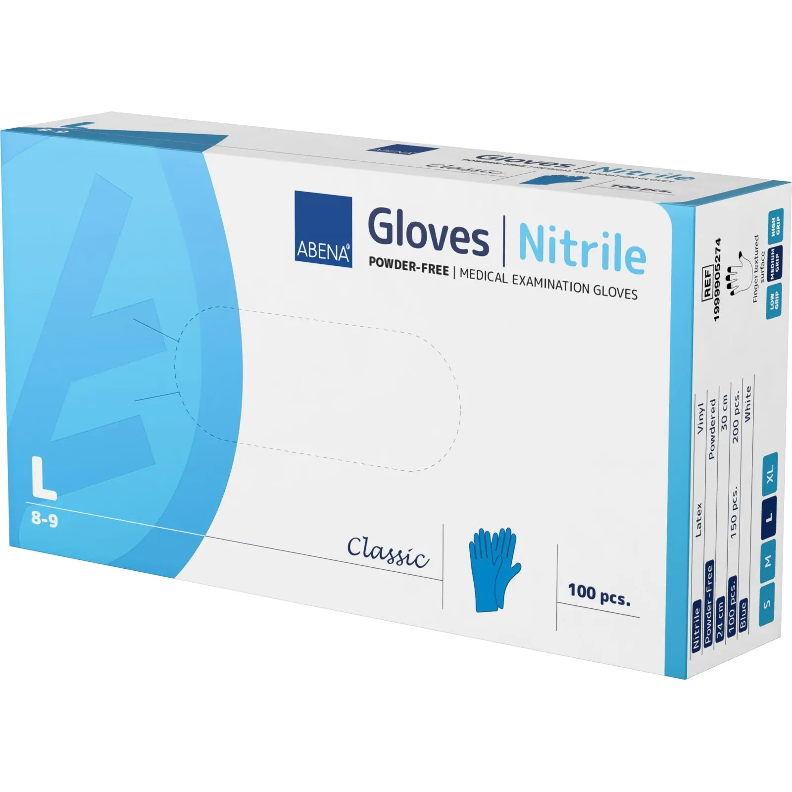 ABENA Nitril-Handschuhe blau, ungepudert VE 100 Stück in Spenderbox, latexfreie Einweghandschuhe Größe L, Art.-Nr. 198965274
