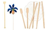 Cocktail Rührstäbchen aus Holz mit blauer Deko-Palme und neutralen Holzstäbchen für Getränke, Cocktails und Longdrinks, Art.-Nr. 512