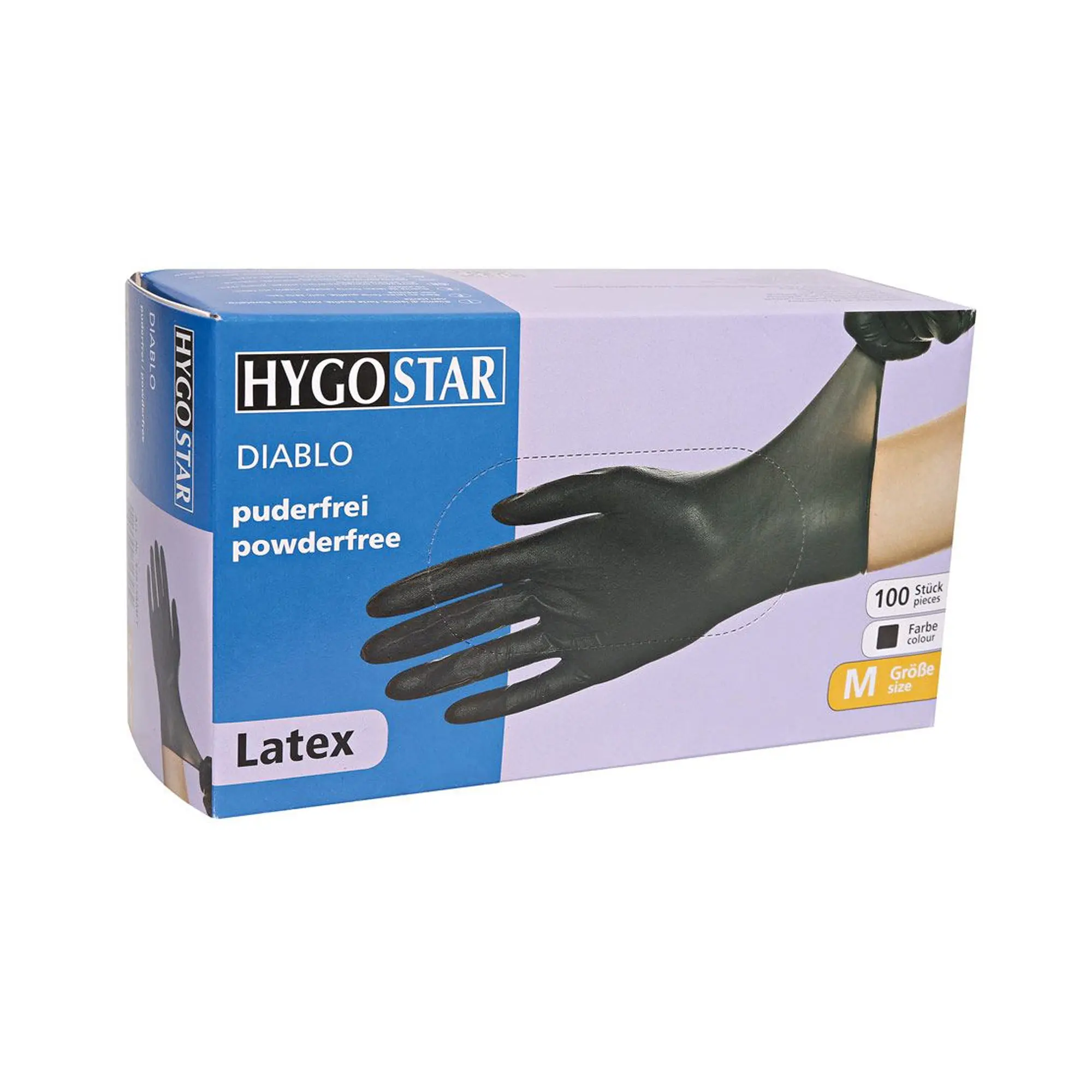 Hygostar Diablo Latexhandschuhe schwarz puderfrei, VE 1000 Stück, latexfrei gepudert, beidseitig tragbar, 24 cm lang mit Rollrand und texturierter Oberfläche für sicheren Griff