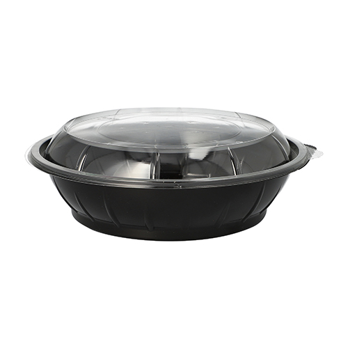 Starpak Salatschalen, PET 1000 ml Ø 21,8 cm, 6 cm schwarz "Snap It" mit Deckel R-PET glasklar