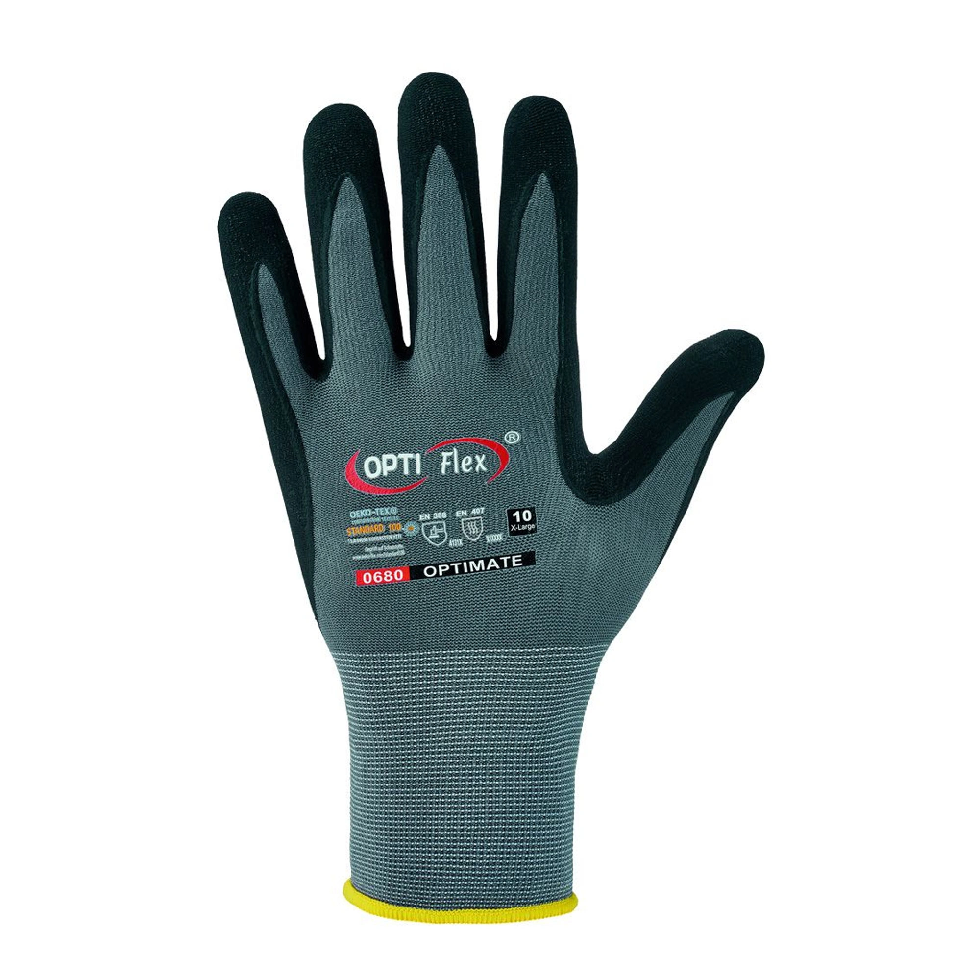 Optiflex Optimate 0680 Feinstrickhandschuhe mit Nitrilschaum und PU-Beschichtung in grau/schwarz, ergonomischer Feinstrick-Montagehandschuh für leichte mechanische Arbeiten, 0680
