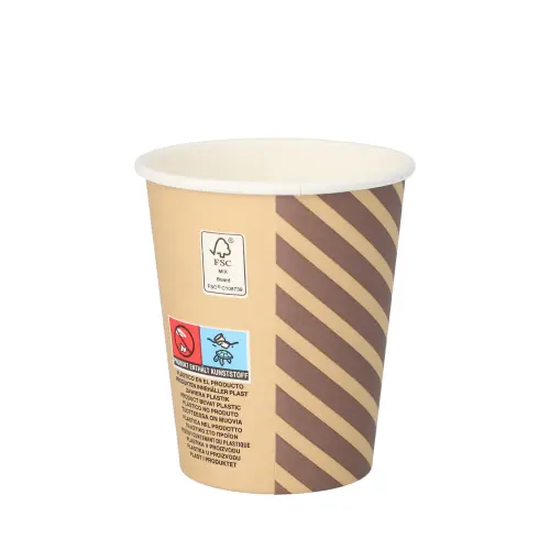 Starpak Trinkbecher Pappe 0,2 l Coffee Line, braun mit Streifendesign, Ø 8 cm, 9,2 cm, stabile FSC-zertifizierte Einwegbecher für Heiß- und Kaltgetränke von PAPSTAR
