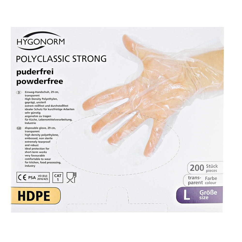 Hygonorm Polyclassic Strong Einmalhandschuhe aus HDPE transparent, VE 10000 Stück
