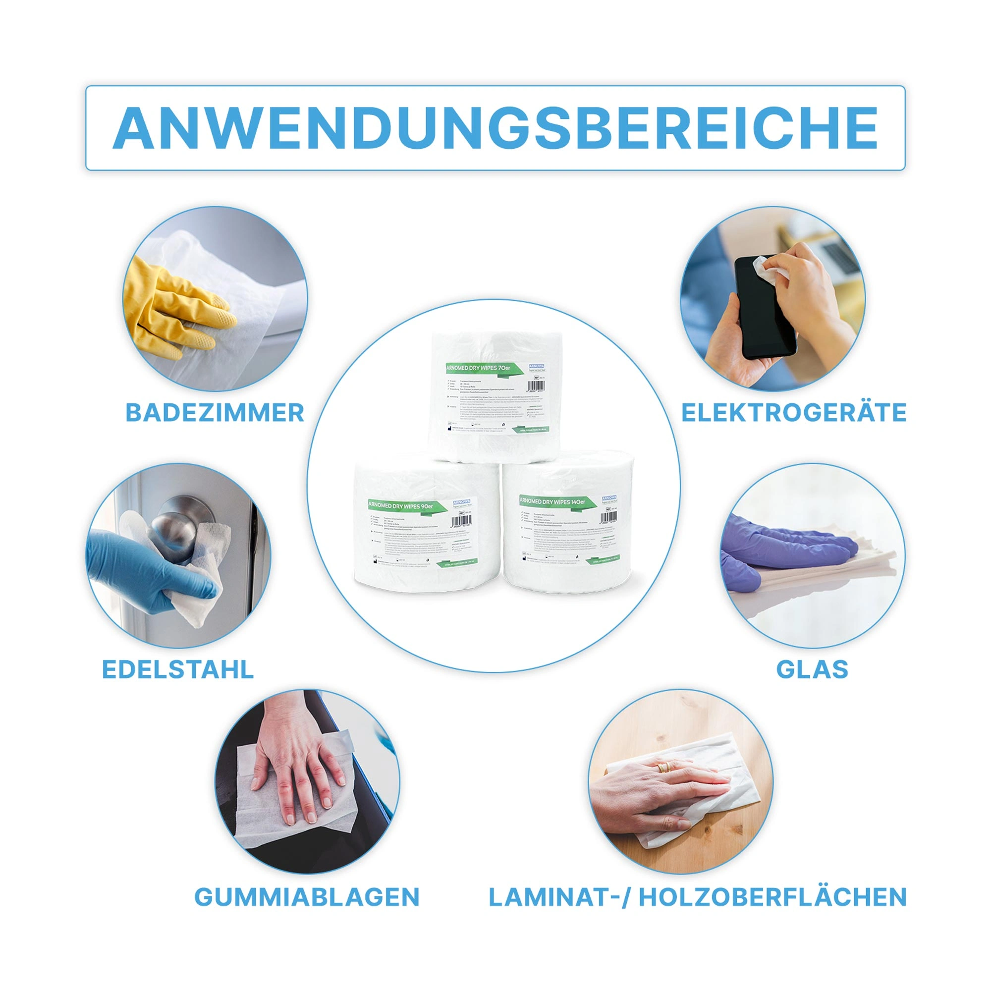 ARNOMED DRY WIPES Trockene Vliestücher, 28 x 30 cm von ARNOMED für die professionelle, fusselfreie Reinigung von Badezimmer, Elektrogeräten, Edelstahl, Glas, Gummiablagen sowie Laminat- und Holzoberflächen