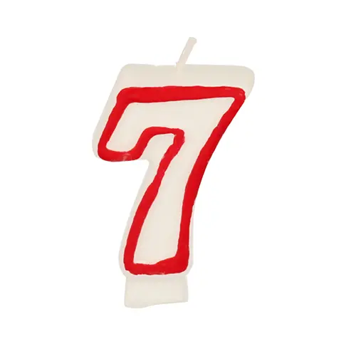 PAPSTAR Zahlenkerze 7,3 cm weiß "7" mit rotem Rand