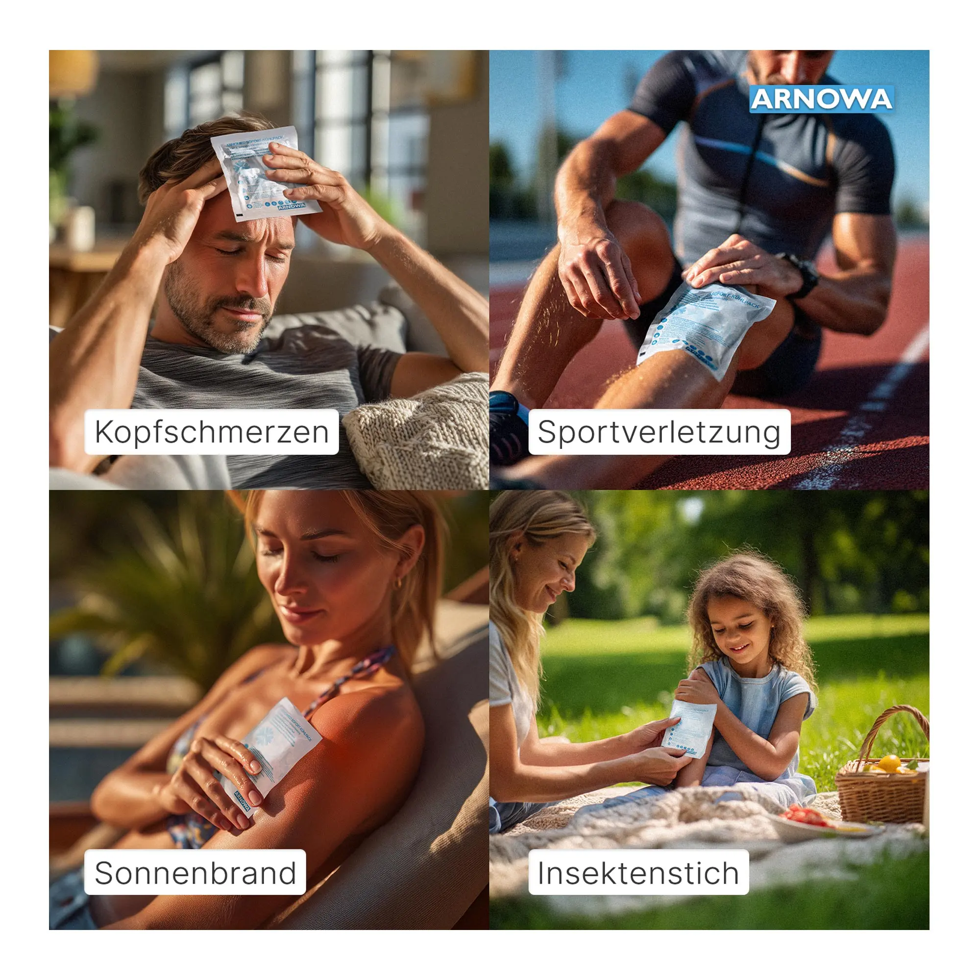 ARNOMED Sofort-Kühlpack zur Kältebehandlung, Einweg, 10 Stück, im Einsatz bei Kopfschmerzen, Sportverletzung, Sonnenbrand und Insektenstich im Alltag und beim Sport