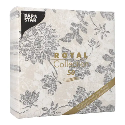 PAPSTAR Servietten "ROYAL Collection" 1/4-Falz 40 x 40 cm anthrazit Flowers, Premium-Servietten in Stoffoptik mit Blumenmuster, 5 x 50 Stück, Artikel 37029