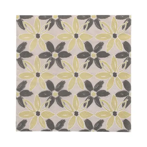 PAPSTAR Servietten, 3-lagig 1/4-Falz 33 x 33 cm Dark Flowers mit gelb-grauen Blumen, FSC-zertifizierte Tissue-Servietten, Art.-Nr. 37092