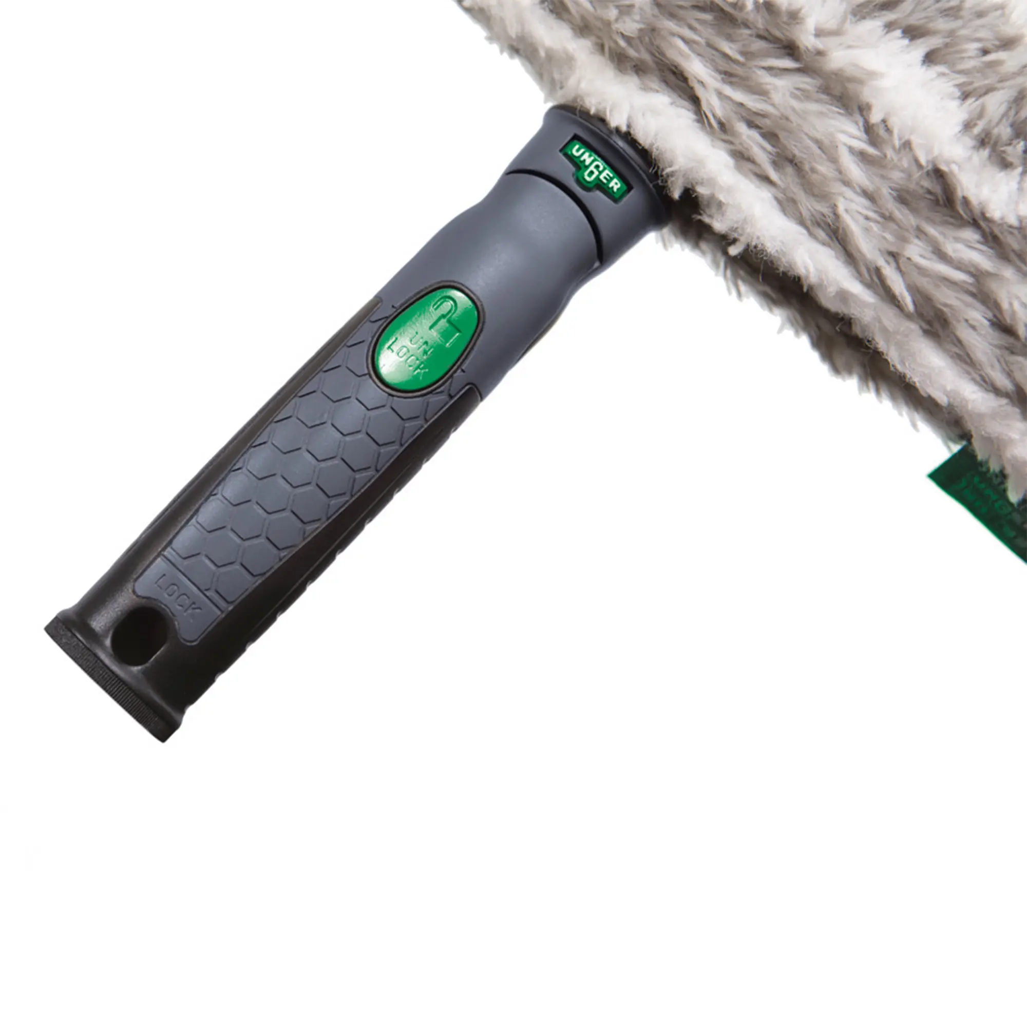 Unger ErgoTec Ninja Einwascher komplett von Unger mit ergonomischem Griff, schwenkbarem Alu-Träger und Mikrofaserbezug mit Schrubbzone für streifenfreie Glasreinigung