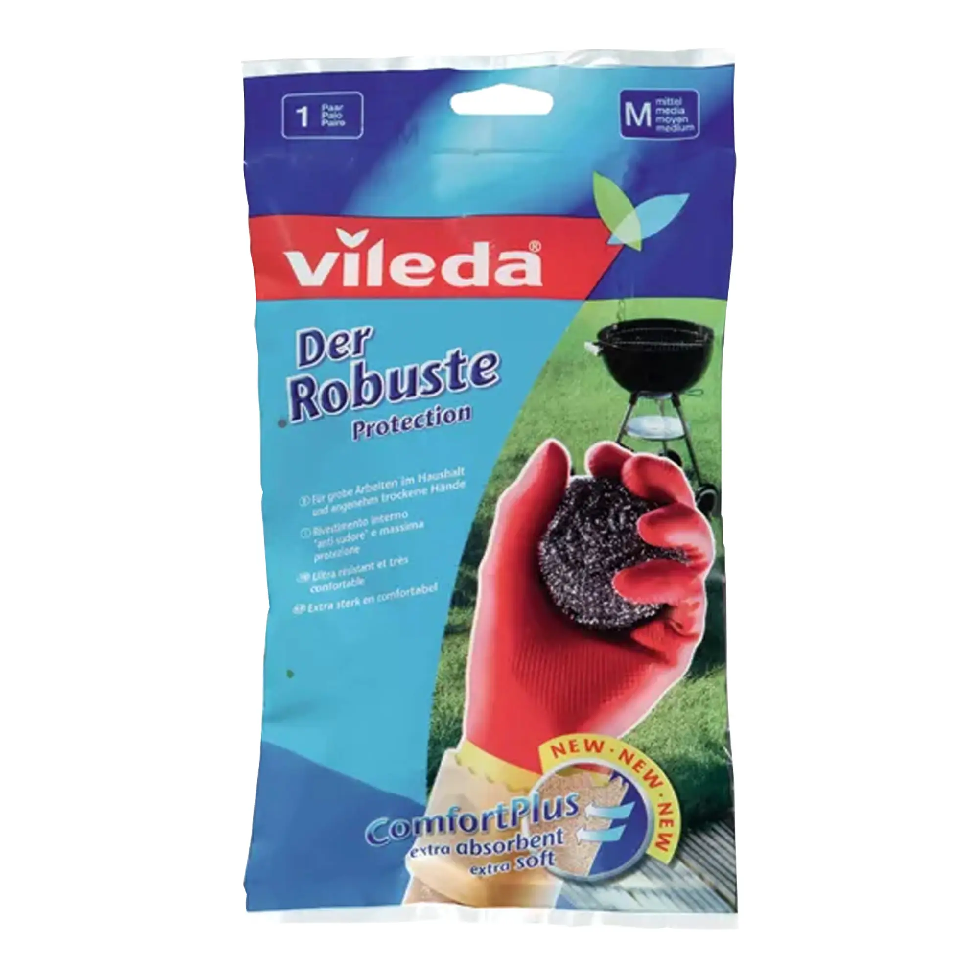 Vileda Latex-Haushaltshandschuhe Der Robuste, 1 Paar – chemikalienbeständige, reißfeste Latex-Reinigungshandschuhe mit Neopren und Baumwollinnenbeschichtung für Haushalt, Gastro und Landwirtschaft