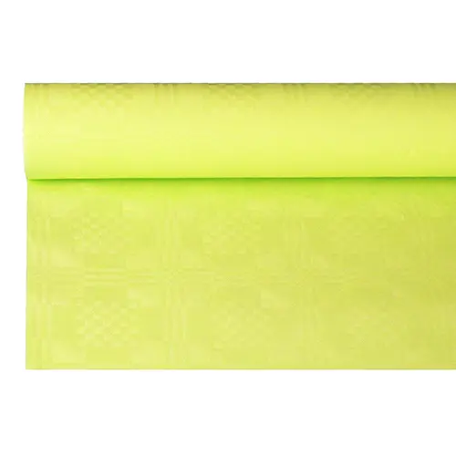 PAPSTAR Papiertischtuch mit Damastprägung 6 m x 1,2 m limonengrün auf Rolle, farbige Oberseite, weiße Unterseite, ideal für festliche Tafeln