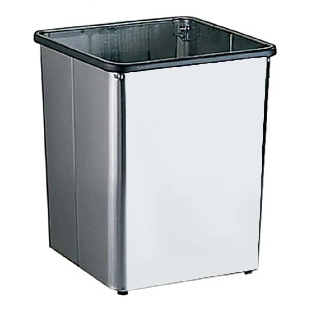 Bobrick B-2260 Classic Abfallbehälter offen 49 Liter, rechteckiger Edelstahl-Mülleimer mit Gummifüßen und Beutelhaltern, Artikelnummer B-2260