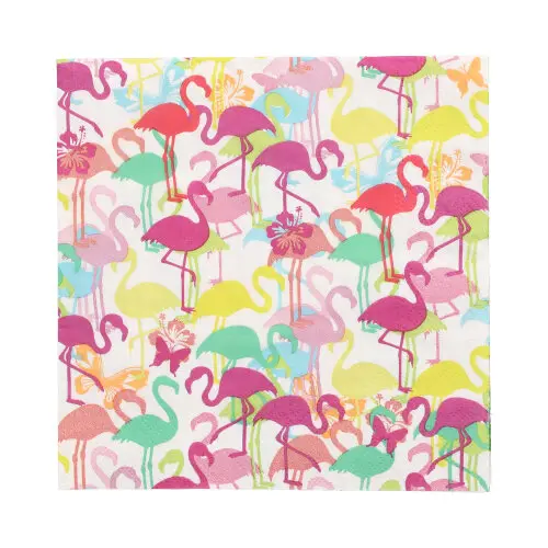 PAPSTAR Servietten Flamingoparty, 3-lagig, 1/4-Falz, 33 x 33 cm mit bunten Flamingos, umweltfreundliche Partyservietten, Artikel 37101