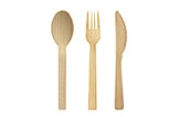 Holz-Besteckset aus Löffel, Gabel und Messer, nachhaltiges Einwegbesteck für Party, Catering und Take-away, Artikelnummer 12345