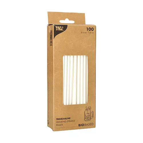 PAPSTAR Trinkhalme, Papier Ø 6 mm, 20 cm weiß aus Papier, FSC-zertifiziert, biobasiert, nachhaltige Trinkhalme im Karton, Art.-Nr. 89085