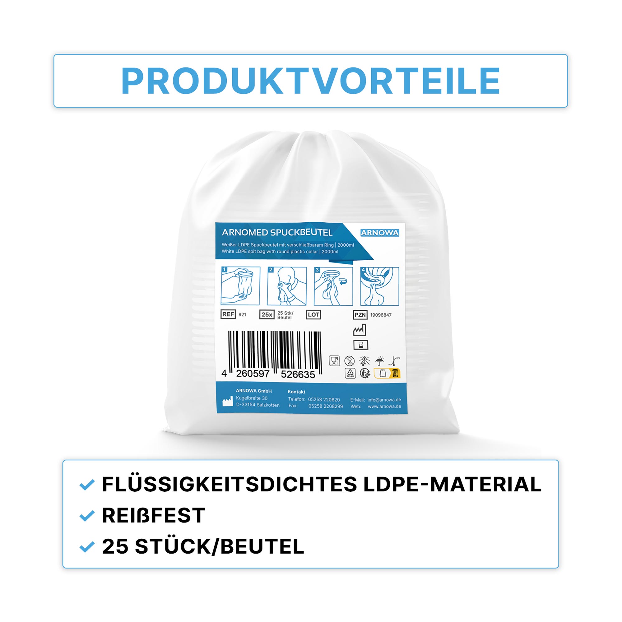 ARNOMED  Spuckbeutel mit verschließbarem Ring, 2 Liter, 25 Stück