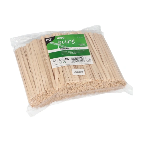 PAPSTAR Rührstäbchen, Holz "pure" 14 cm x 5 mm, 10 x 1000 Stück