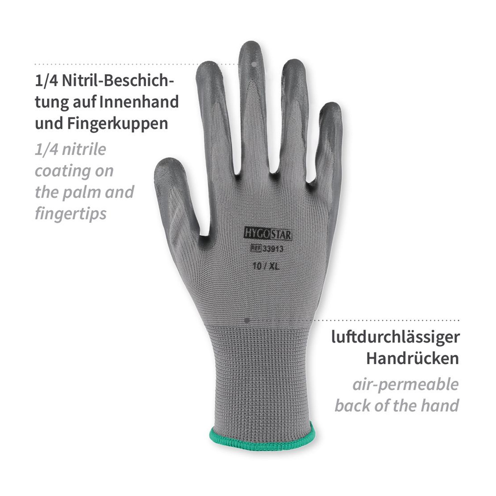 Hygostar Craft Feinstrickhandschuhe mit Nitril-Beschichtung grau, VE 120 Paar
