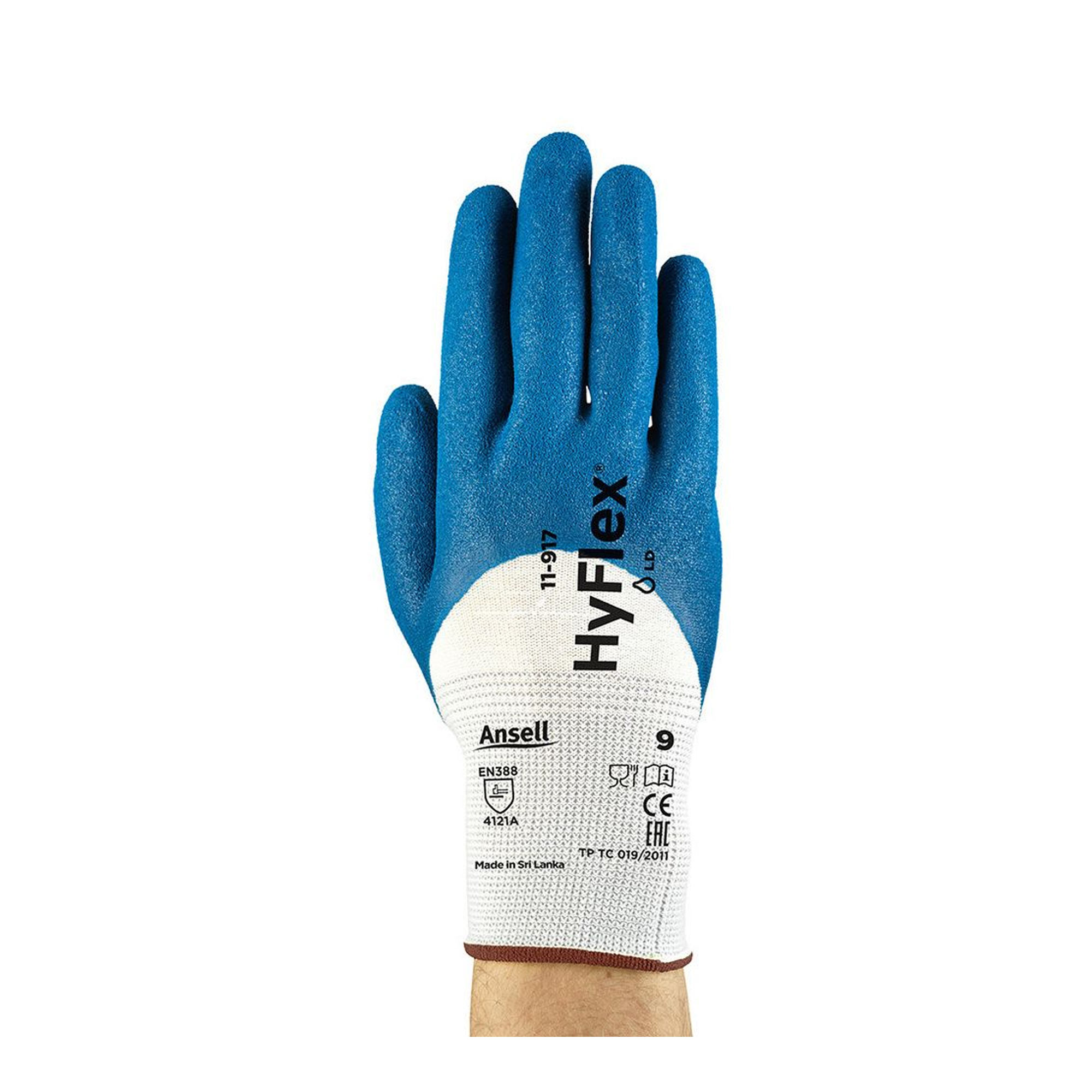 Ansell HyFlex 11-917 Mechanikschutzhandschuhe mit Nitril-Beschichtung weiß/blau, VE 12 Paar