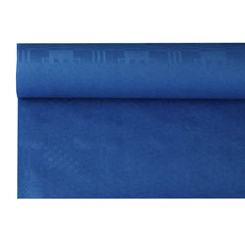 PAPSTAR Papiertischtuch mit Damastprägung 6 m x 1,2 m dunkelblau auf Rolle, farbige Oberseite, weiße Unterseite, Stärke 42 g/m², Artikel 86031