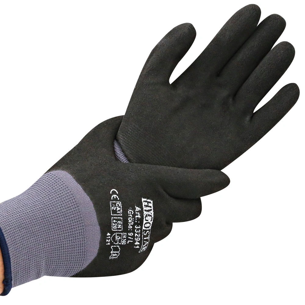 Hygostar Ergo Flex Feinstrickhandschuhe mit Nitrilschaum und PU-Beschichtung grau/schwarz, sicherer Grip für leichte Montage- und Wartungsarbeiten, VE 120 Paar, Art.-Nr. 44392