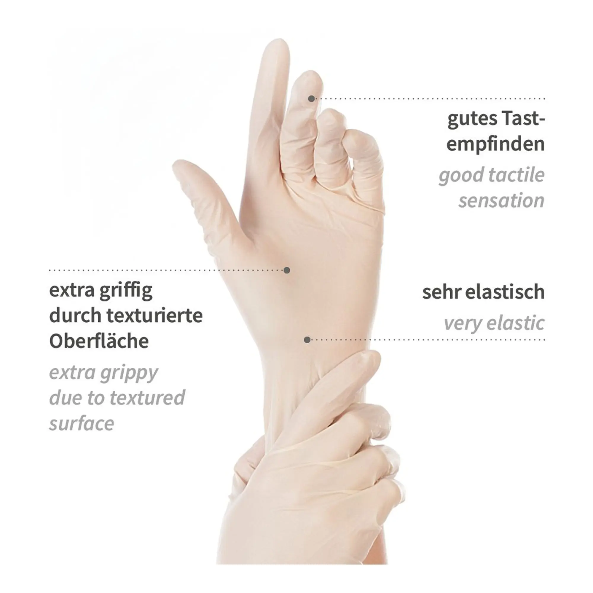 Hygostar Med Grip Latexhandschuhe weiß puderfrei, extra griffig durch texturierte Oberfläche, sehr elastisch und mit gutem Tastempfinden für Alten- und Krankenpflege, VE 1000 Stück
