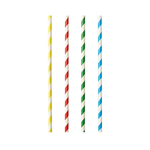PAPSTAR Shake-Halme, Papier Ø 8 mm, 21 cm farbig sortiert "Stripes" in rot, gelb, blau und grün gestreift, nachhaltig aus FSC-zertifiziertem Papier für Shakes und Drinks