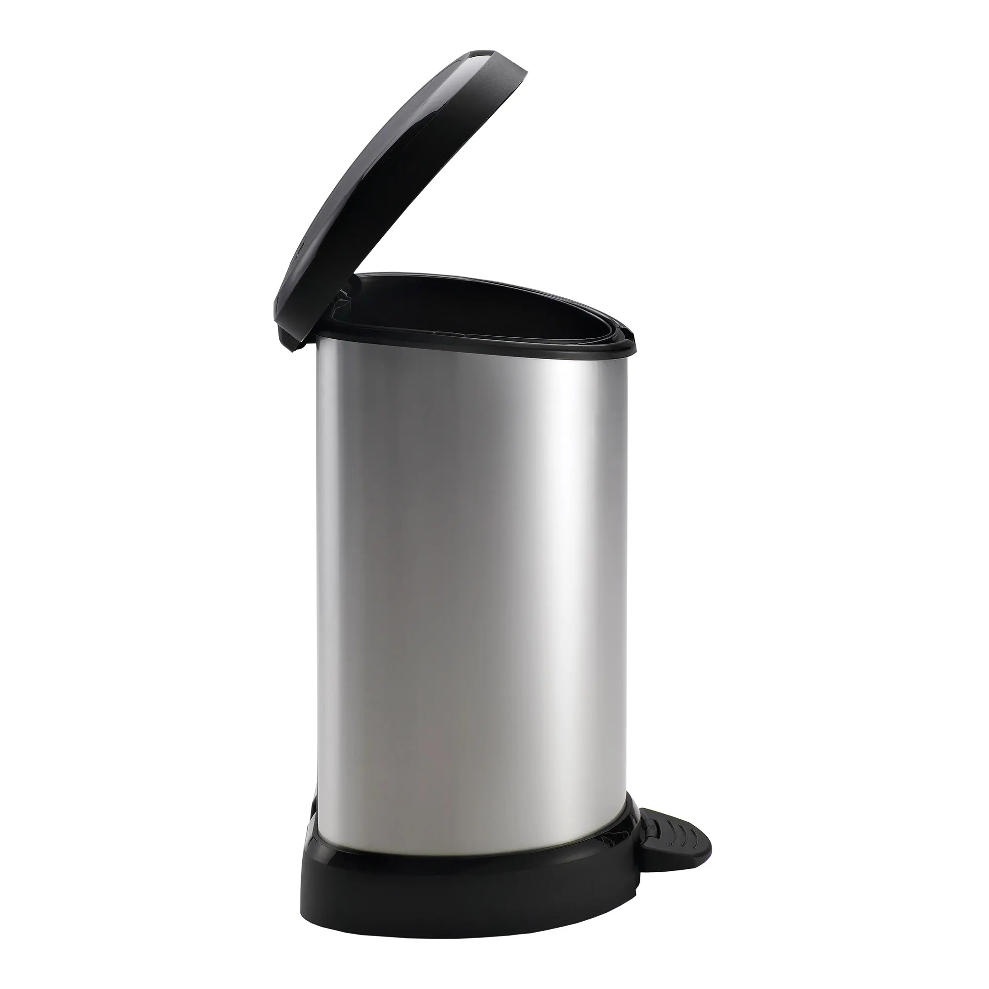 Curver Deco Bin Metallic's Tretabfallbehälter halbrund 20 Liter silber/grau Fußpedal rostfrei 22120005