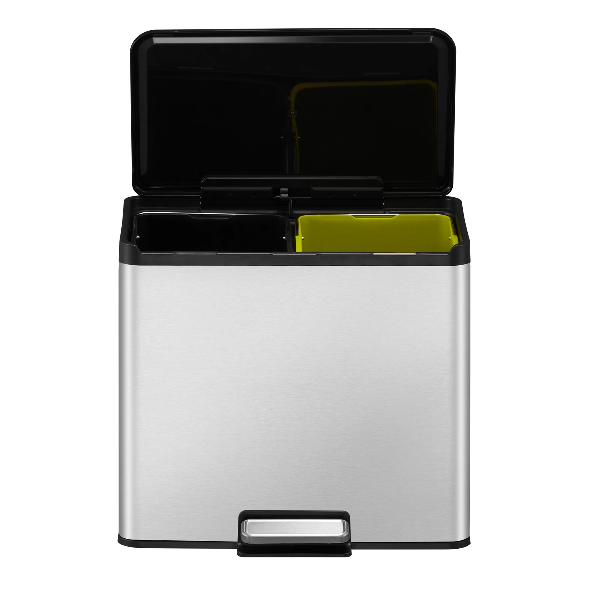 EKO Essential 2 Recycler Treteimer 2 x 15 Liter aus Edelstahl mit Pedal, zwei Inneneimer zur Abfalltrennung, Soft-Close-Klappdeckel, Artikelnummer 31184682