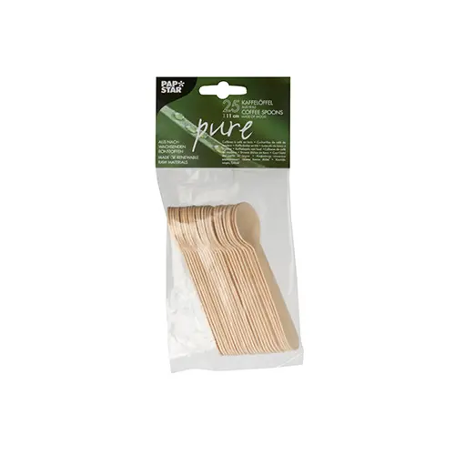 PAPSTAR Kaffeelöffel Holz "pure" 11 cm aus hellem, unbehandeltem Birkenholz, splitterfrei poliert, stabile und geschmacksneutrale Kaffeelöffel im 25er-Beutel