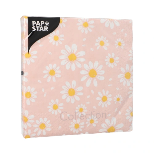 PAPSTAR Servietten, 3-lagig 1/4-Falz 33 cm x 33 cm "Daisies", 15 x 20 Stück
