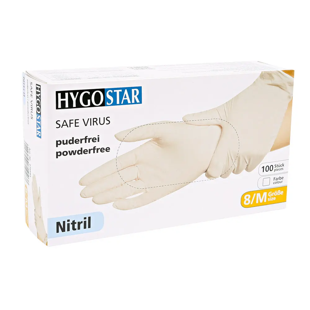 Hygostar Nitril Safe Virus Untersuchungshandschuhe weiß puderfrei, VE 1000 Stück – sichere Nitrilhandschuhe aus Nitril für Medizin, Pflege, Gastronomie und Lebensmittelindustrie