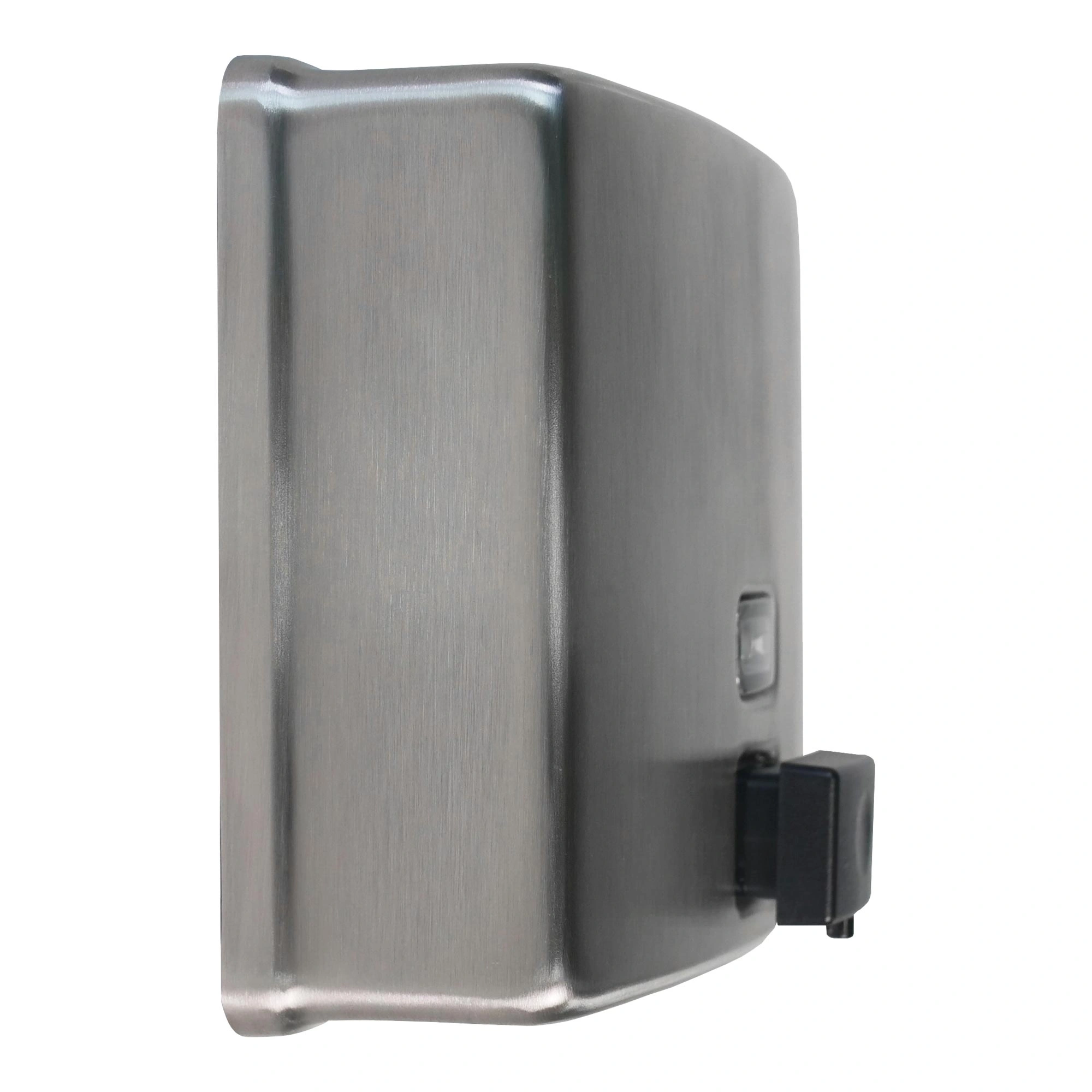 Bobrick B-4112 Contura Seifenspender 1200 ml aus Edelstahl 18/10, vandalismussicherer Wand-Seifenspender mit Drucktaste, seitliche Ansicht, Art.-Nr. B-4112