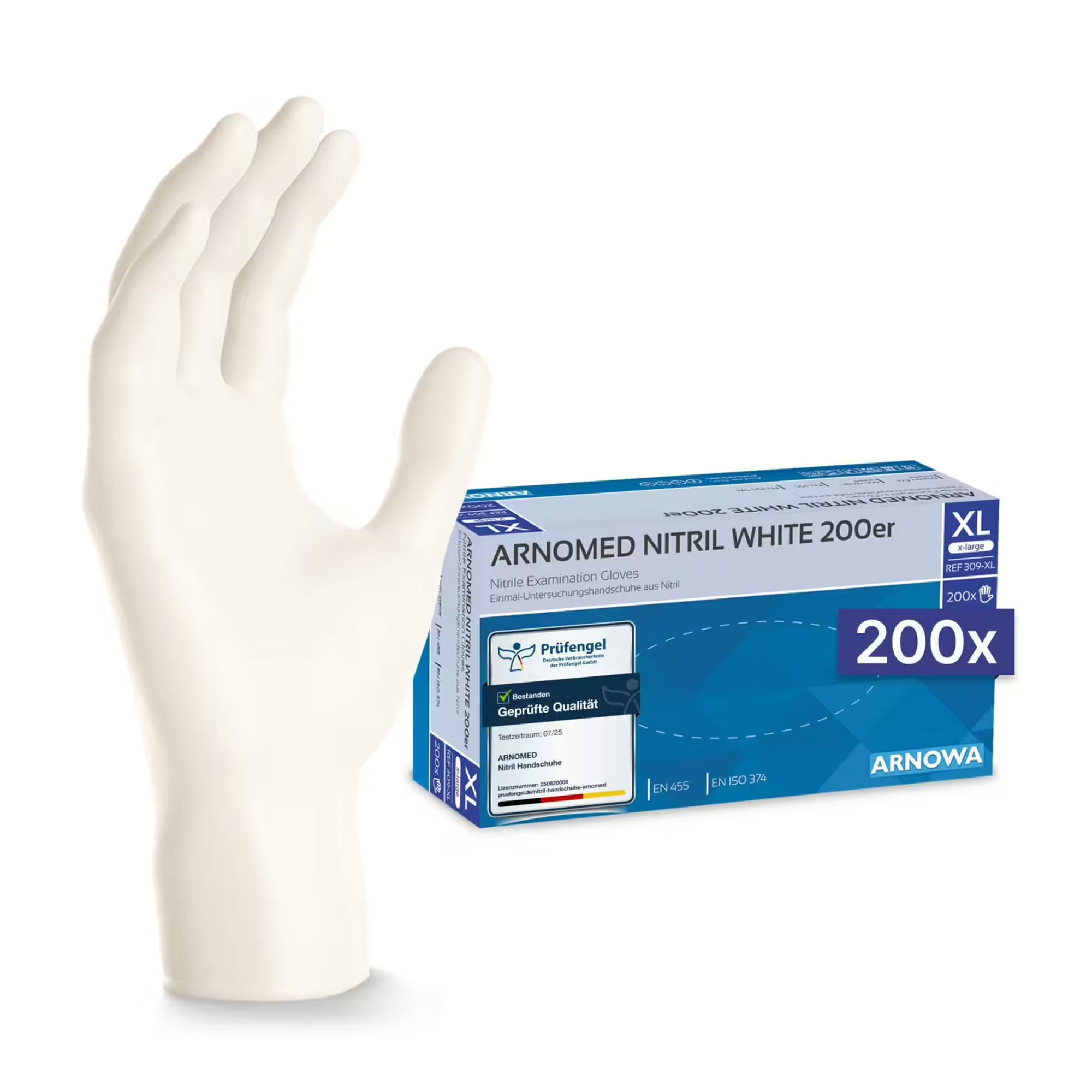 ARNOMED CLASSIC NITRIL WHITE 200er Nitrilhandschuhe weiß puderfrei aus Nitril, latexfreie Einmal-Untersuchungshandschuhe von ARNOMED für Medizin, Pflege, Labor, VE 200 Stück