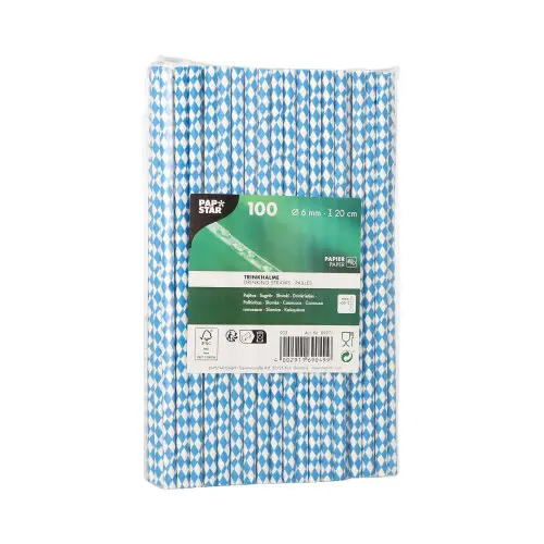 PAPSTAR Trinkhalme, Papier Ø 6 mm, 20 cm Bayrisch Blau aus FSC-zertifiziertem Papier, umweltfreundliche Trinkhalme für Cocktails, Limonaden und Partys, 100 Stück im Pack