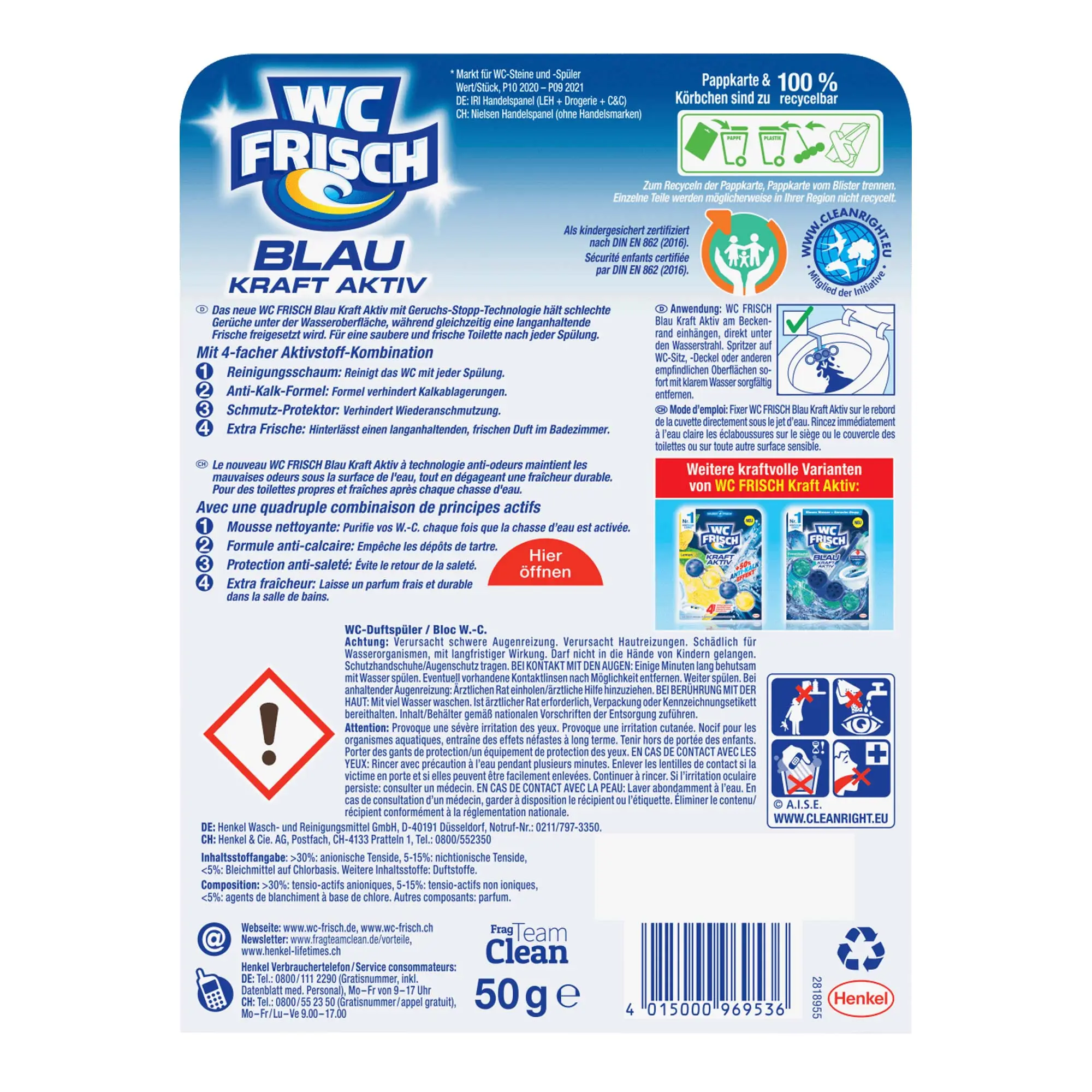 WC Frisch Blau Kraft Aktiv Chlor WC-Farbspüler