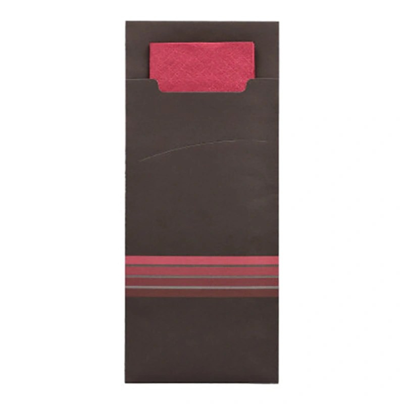 PAPSTAR Bestecktaschen 20 cm x 8,5 cm schwarz/bordeaux "Stripes" inkl. farbiger Serviette 33 x 33 cm 2-lag.