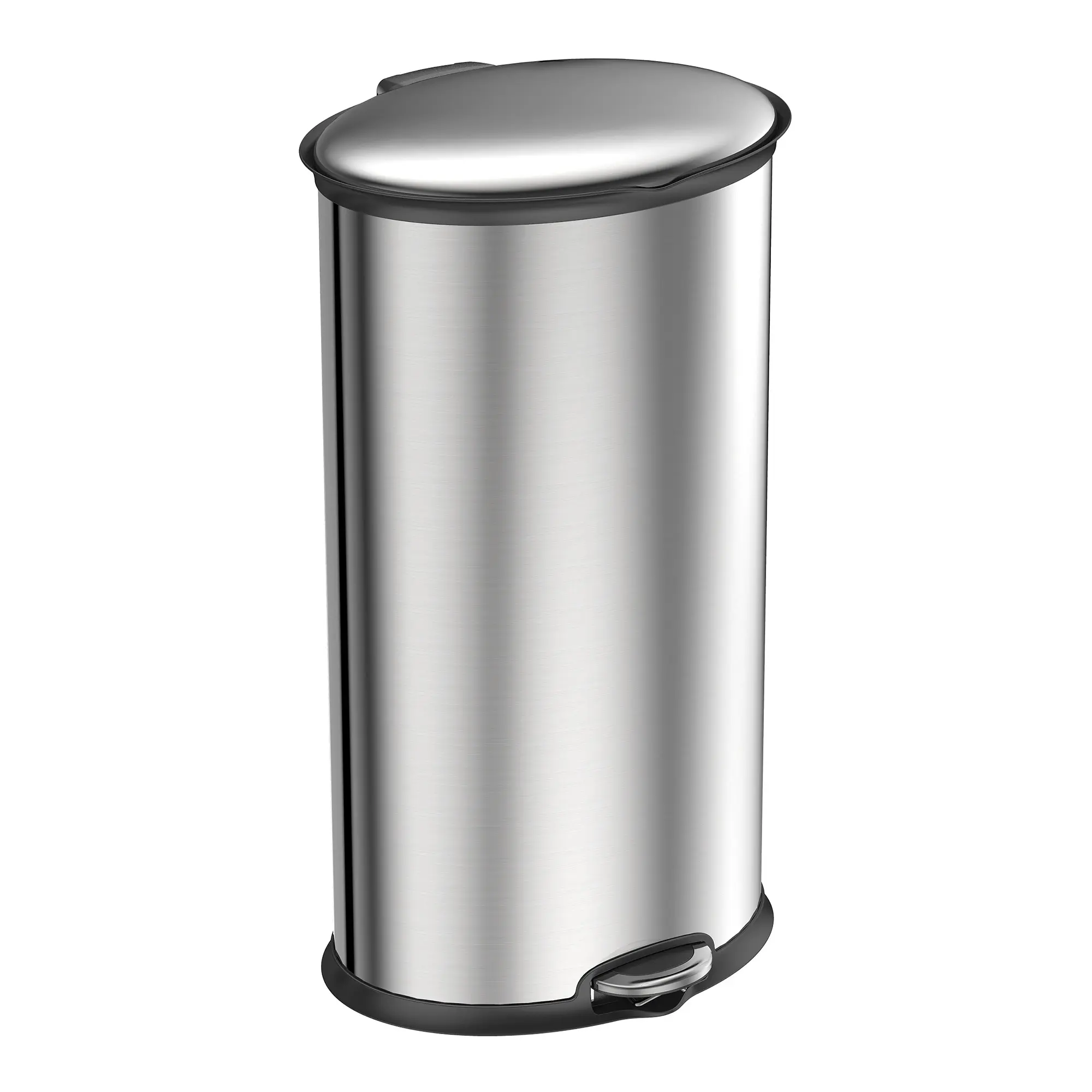 EKO Ellipse Tretmülleimer 30 Liter aus gebürstetem Edelstahl mit Soft-Close-Deckel, Anti-Fingerabdruckbeschichtung und Inneneimer, hygienische Fußpedal-Bedienung
