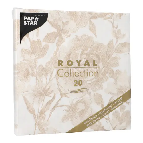 PAPSTAR Servietten "ROYAL Collection" 1/4-Falz 40 cm x 40 cm sand "Rose", 8 x 20 Stück