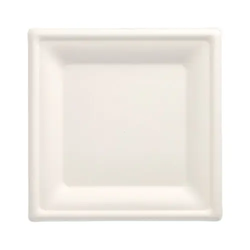 PAPSTAR Teller, Zuckerrohr "pure" eckig 20 x 20 cm weiß, stabiler Einweg-Teller aus Bagasse, mikrowellengeeignet, 10 x 50 Stück, Art.-Nr. 89744
