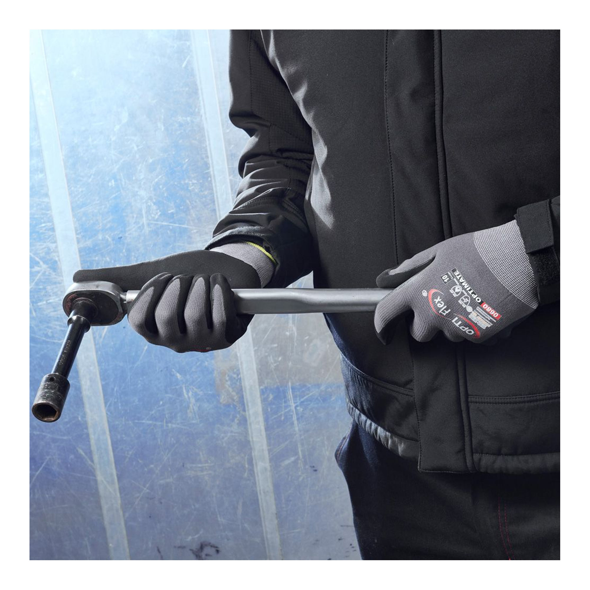 Optiflex Optimate 0680 Feinstrickhandschuhe mit Nitrilschaum und PU-Beschichtung grau/schwarz, VE 144 Paar