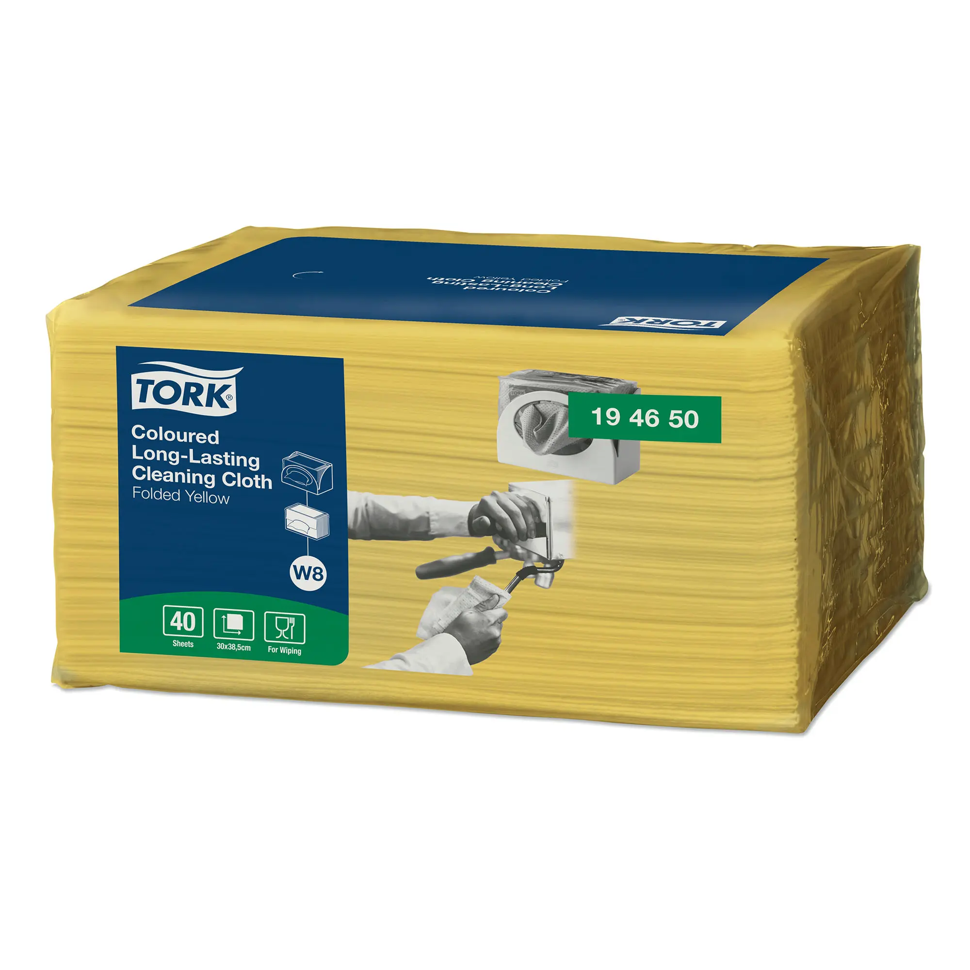 Tork Premium langlebige, gelbe Reinigungstücher W8, 1‑lagig, 30 x 38 cm, 320 Stück im Karton und Small-Pack für professionelle Reinigung, Artikel 194650