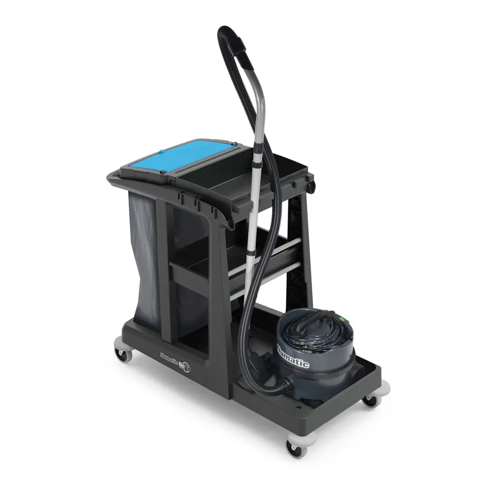 Numatic Reinigungswagen EcoMatic EM3, kompakter Reinigungs- und Transportwagen mit großer Abfalleinheit, Ablageschale und Halterung für Staubsauger, Artikelnummer EM3