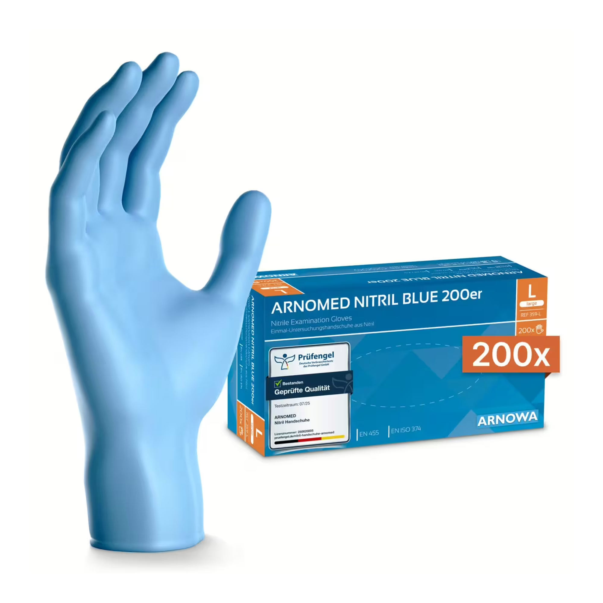 ARNOMED CLASSIC NITRIL BLUE 200er Nitrilhandschuhe blau puderfrei, VE 200 Stück von ARNOMED für Medizin, Pflege und Labor, latexfrei und elastisch