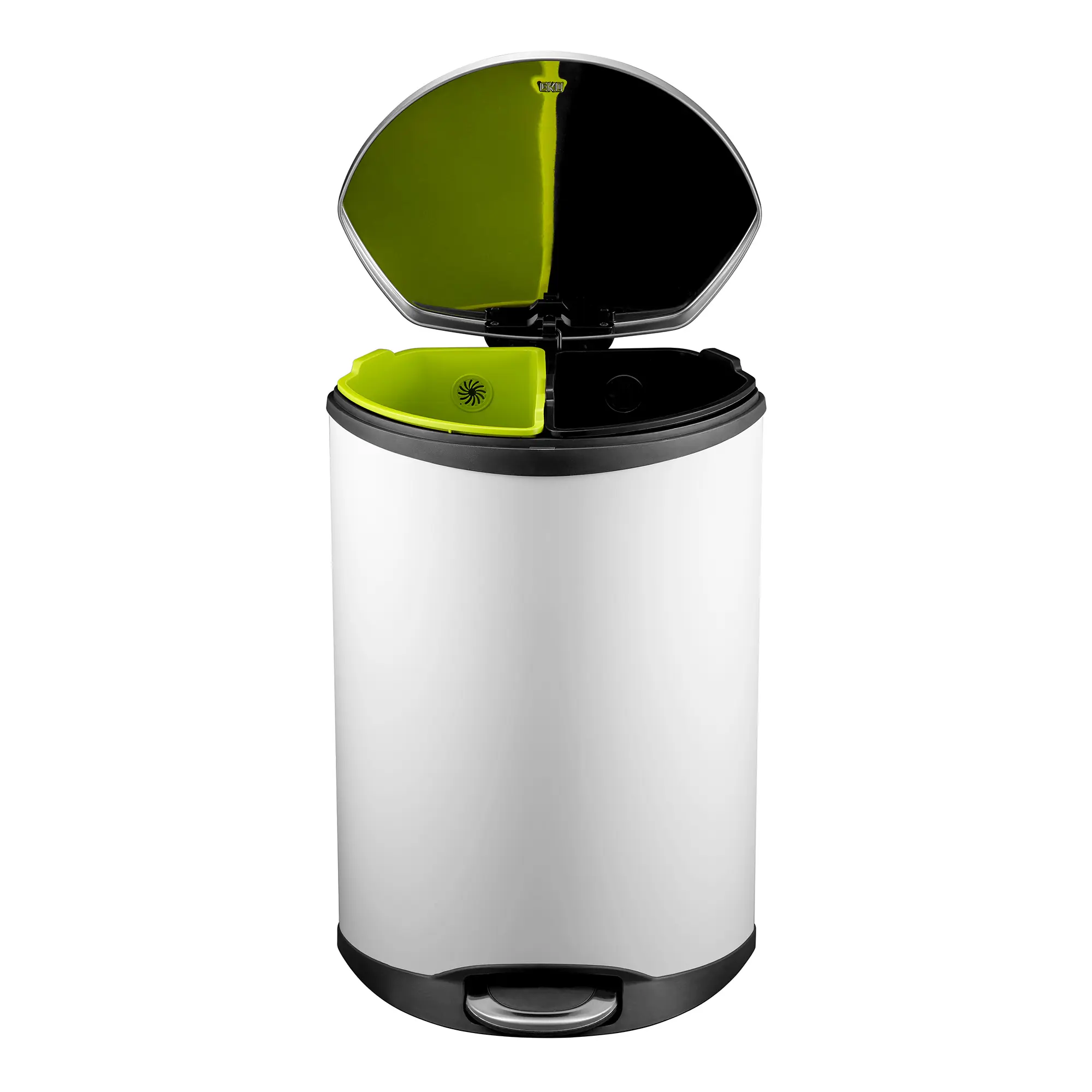 EKO Shell Bin Recycling Tretabfallbehälter 2x22 Liter aus Edelstahl mit zwei Inneneimern, Soft-Touch-Pedal und halbrundem Design für Mülltrennung