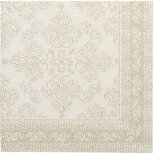 PAPSTAR Servietten ROYAL Collection 1/4-Falz 40 x 40 cm champagner Arabesque, hochwertige Tissue-Serviette in Stoffoptik mit ornamentaler Bordüre für festliche Tischdekoration