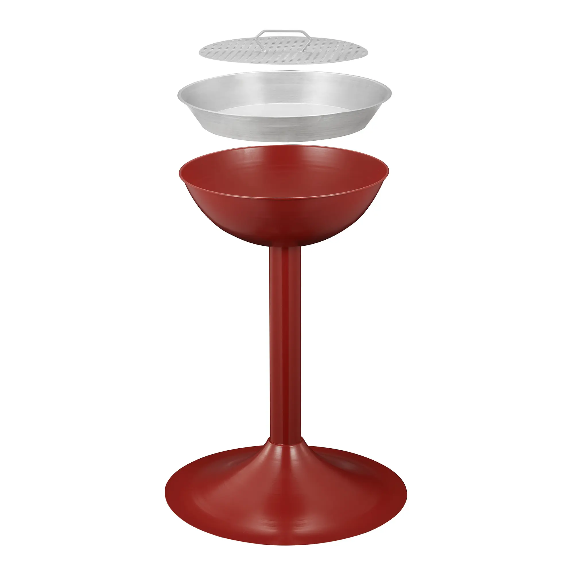 Vepa Bins Sandaschenbecher 41 cm Durchmesser in Rot, freistehender Metall-Aschenbecher mit rundem Standfuß, Einsatzschale und Sieb, ideal für Außenbereiche