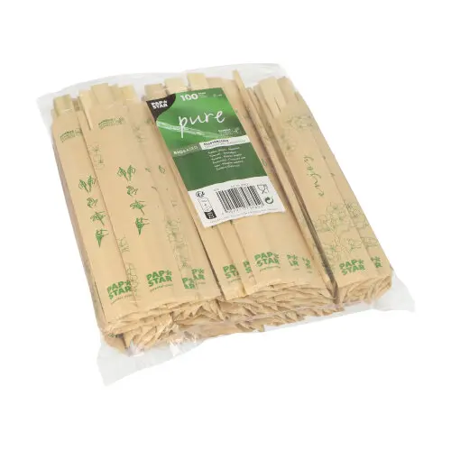 PAPSTAR 100 Paar Essstäbchen Bambus "pure" 21 cm einzeln gehüllt