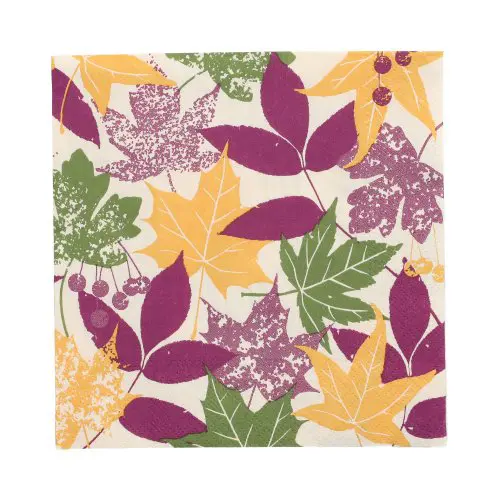 PAPSTAR Servietten 3-lagig 1/4-Falz 33x33 cm Autumn Leaves mit buntem Herbstlaub-Dekor in Gelb, Grün und Violett, FSC-zertifizierte Tissue-Servietten, Artikel 37097