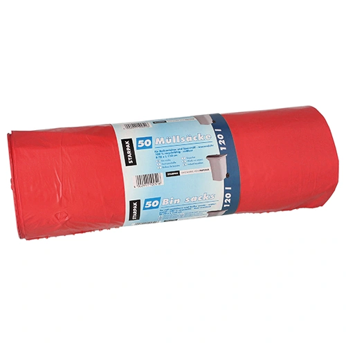 Starpak Müllsäcke LDPE 120 l 110 x 70 cm rot 40 my, 4 x 50 Stück von PAPSTAR, rote Müllsack-Rolle mit 50 Beuteln für 120-Liter-Abfallbehälter